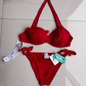 NWT Calzedonia Bikini Hawaiian Padded Bandeau Red S